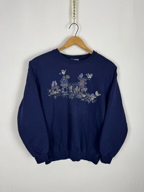 Vintage 90s Northern Reflections Navy Crewneck Sweatshirt with Birdhouse Graphic